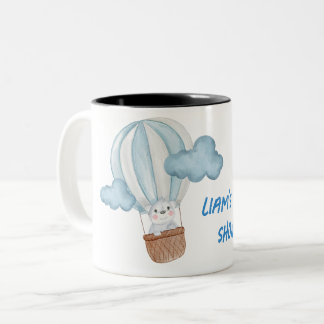 Blue & White Cute Animal Baby Shower Two-Tone Coffee Mug
