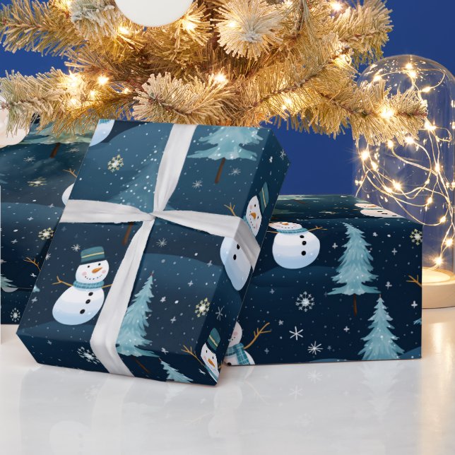 Blue & White Cute Christmas Winter Pattern  Wrapping Paper (Holidays)