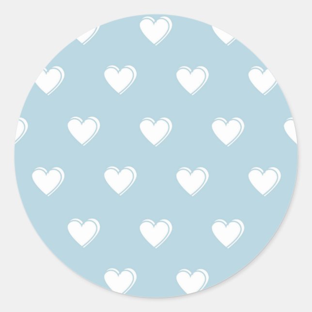 Blue White Cute Simple Heart Pattern Classic Round Sticker (Front)