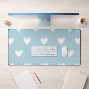 Blue White Cute Simple Heart Pattern Desk Mat