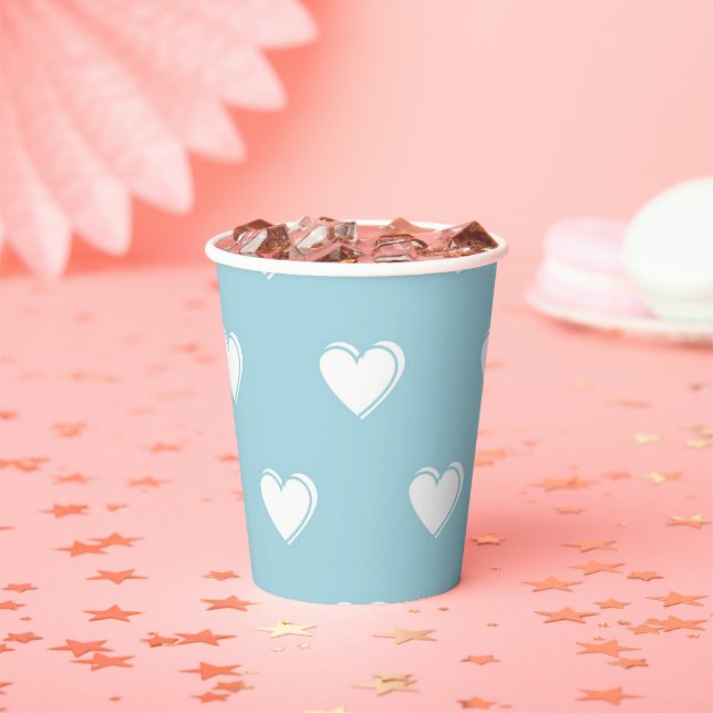 Blue White Cute Simple Heart Pattern Paper Cups (Insitu)