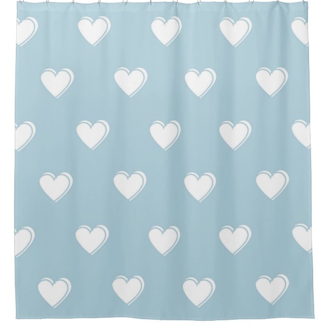 Blue White Cute Simple Heart Pattern Shower Curtain (Front)