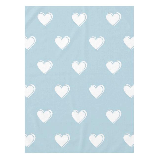 Blue White Cute Simple Heart Pattern Tablecloth (Front)
