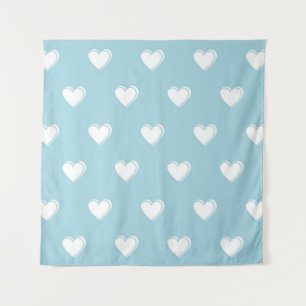 Blue White Cute Simple Heart Pattern Tapestry