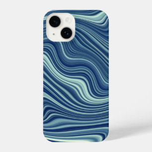 Blue White Cyan Wavy Agate Abstraction iPhone 14 Case