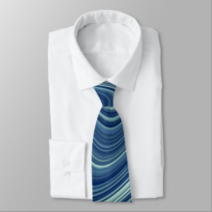 Blue White Cyan Wavy Agate Abstraction Tie