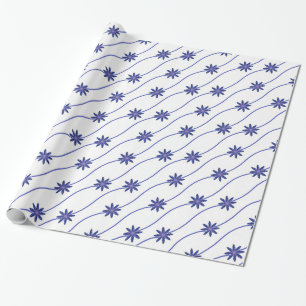 Blue & White Daisy Chain Floral Pattern Paper