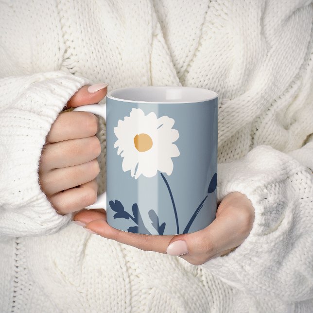 Blue-White Daisy & Custom Text Modern Farmhouse Coffee Mug (Creator Uploaded)