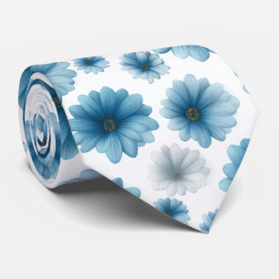 Blue White Daisy Floral Pattern Tie