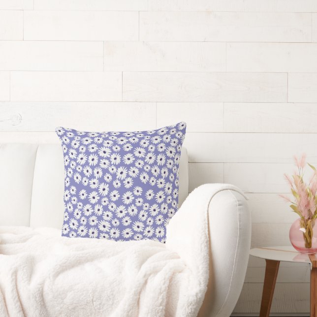 Blue white daisy flower pattern cushion (Couch)