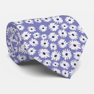Blue white daisy flower pattern tie