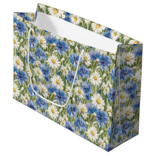 Blue White Daisy Flowers Birthday Large Gift Bag