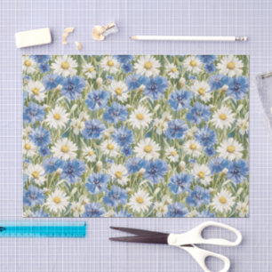 Blue White Daisy Flowers Birthday Tissue Paper
