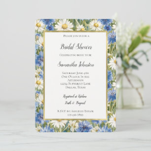 Blue White Daisy Flowers Bridal Shower Invitation