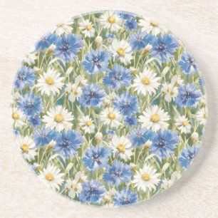 Blue White Daisy Flowers Coaster