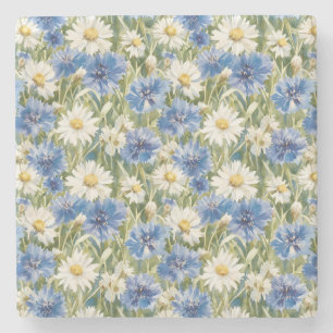 Blue White Daisy Flowers Stone Coaster