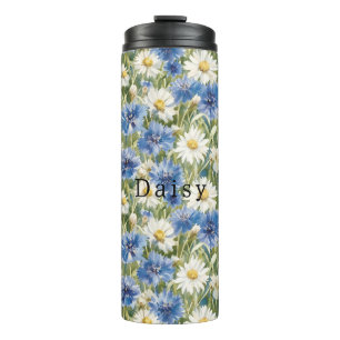 Blue White Daisy Flowers Thermal Tumbler