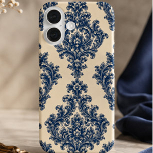 Blue & White Damask iPhone 16 Case