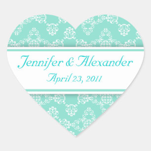 Blue White Damask Heart Wedding Invitations Seals