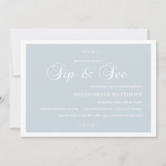 Blue & White Damask Sip And See Invitation