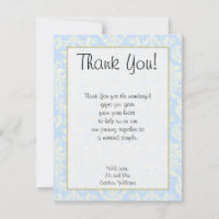 Blue/White Damask Wedding Flat Thank You Card
