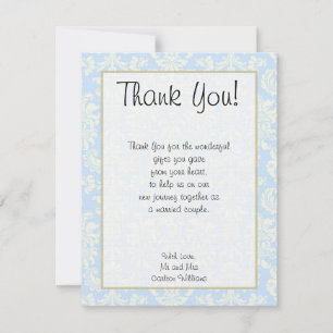 Blue/White Damask Wedding Flat Thank You Card