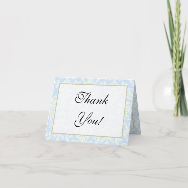 Blue/White Damask Wedding Folded Thank You Card (Front)