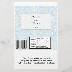 Blue/White Damask Wedding Hershey's Large Wrapper