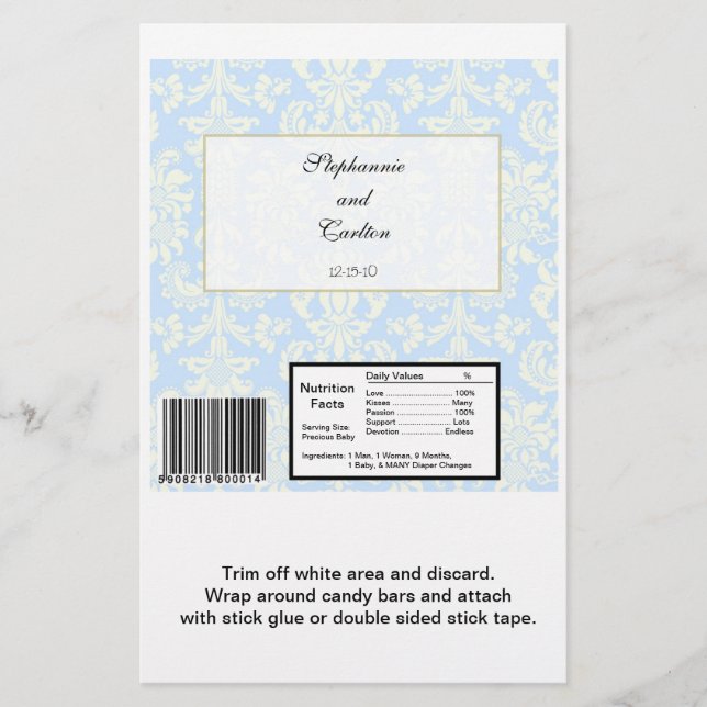 Blue/White Damask Wedding Hershey's Large Wrapper (Front)