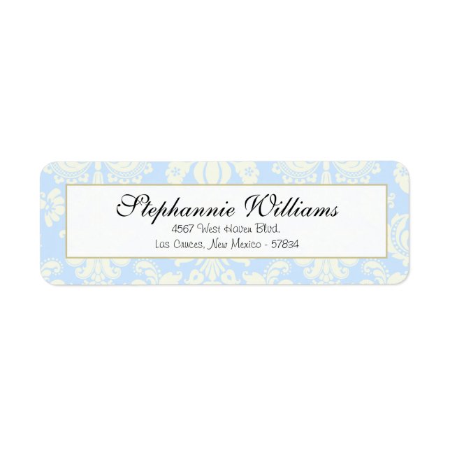 Blue/White Damask Wedding Return Address Label (Front)