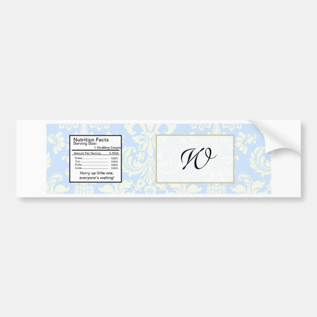 Blue/White Damask Wedding Water Bottle Label (Front)