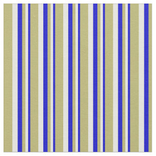 Blue, White & Dark Khaki Lines Pattern Fabric