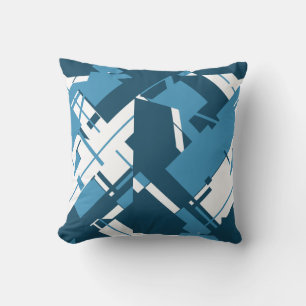 Blue White Dark Turquose iDiagonal Abstract Design Cushion