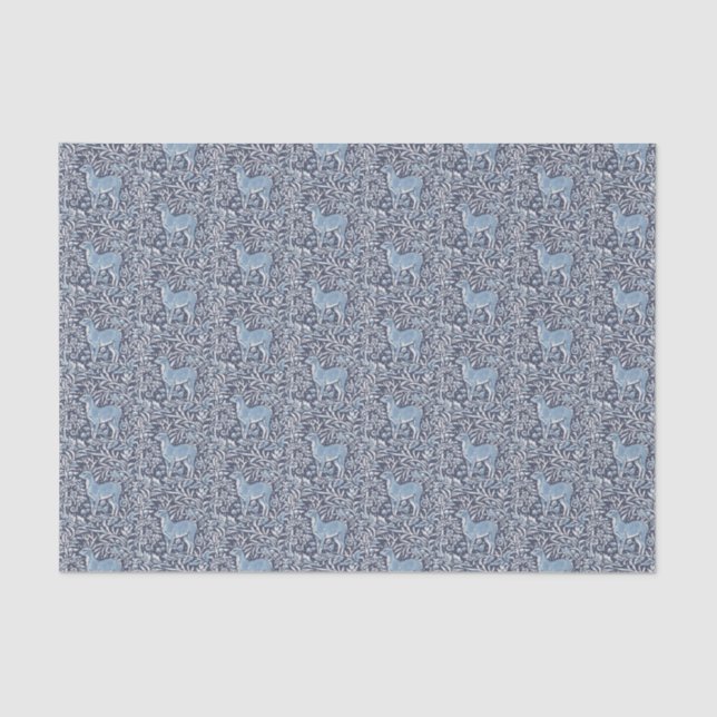 Blue White Deer Intricate Nature Christmas Pattern Tissue Paper (Front)