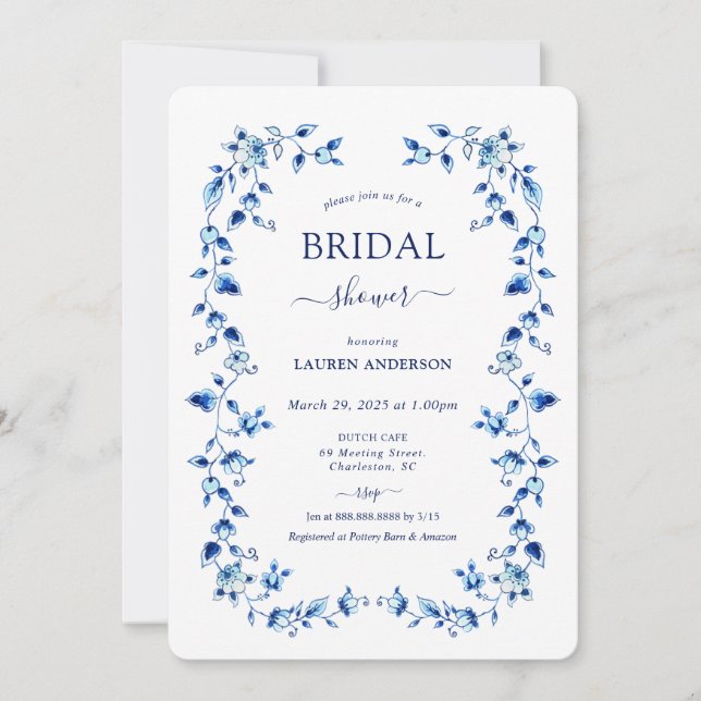  Blue & White Delft Bridal shower Invitation (Front)