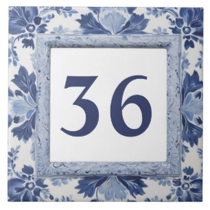 Blue & White Delft Custom House Number Plate Sign Tile