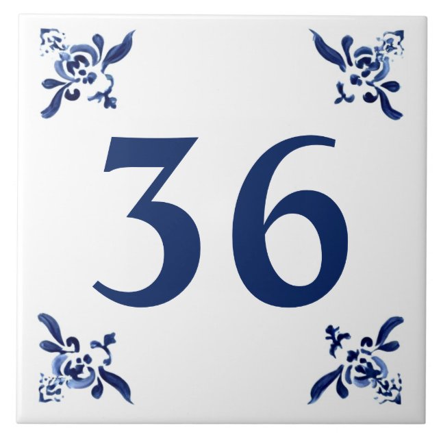 Blue White Delft Decorative Corners House Number Tile (Front)