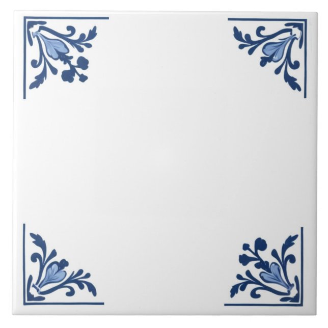 Blue White Delft Simple Floral Corner Ornament Tile (Front)