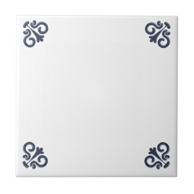 Blue White Delft Simple Flower Corner Ornament Tile (Front)
