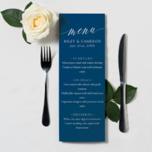 Blue White Delicate Calligraphy Elegant Wedding Menu