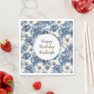 Blue White Denim Flowers Birthday Napkin