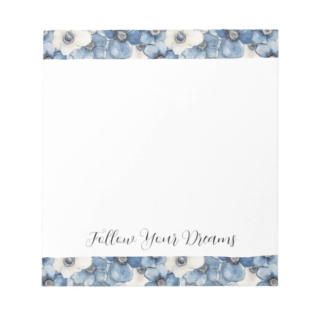 Blue White Denim Flowers Birthday Notepad (Front)