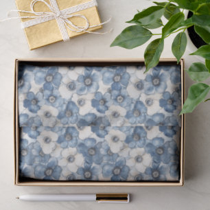 Blue White Denim Flowers Bridal Shower Tissue Paper
