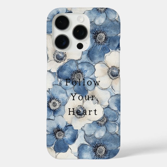 Blue White Denim Flowers Case-Mate iPhone Case (Back)
