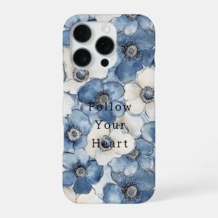 Blue White Denim Flowers iPhone 16 Pro Case