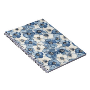 Blue White Denim Flowers Notebook