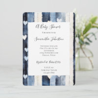Blue White Denim Heart Stripes Baby Shower