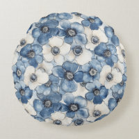 Blue White Denim Heart Stripes Floral