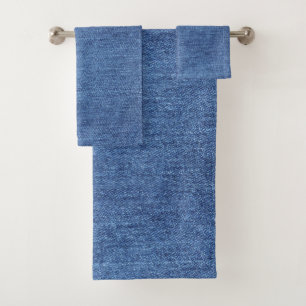 Blue White Denim Texture Look Image Bath Towel Set