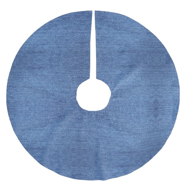 Blue White Denim Texture Look Image Brushed Polyester Tree Skirt (Front)
